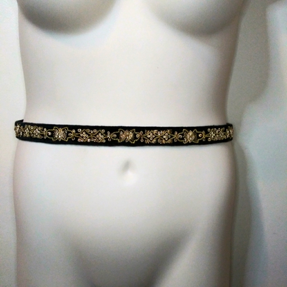 Vintage Black and Gold Embroidered Belt